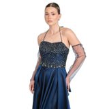 Saygın Boyundan Bağlamalı Seyyar Eldivenli Maxi Abiye Elbise, 81992025641