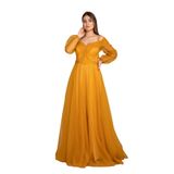SAYGIN GİYİM 373 Madonna Yaka Beli Güpür Kemerli Tül Organze Uzun Nişanlık