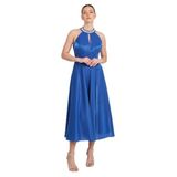 Saygın Halter Yaka Saten Midi Abiye Elbise, 38, 81992025624, Saks, Kadın