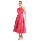SAYGIN Halter Yaka Saten Midi Abiye Elbise, 40, 81992025624, Kırmızı, Kadın