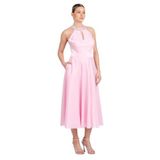 SAYGIN Halter Yaka Saten Midi Abiye Elbise, 40, 81992025624, Pembe, Kadın
