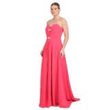 Saygın Straplez Taş Detaylı Yırtmaçlı Uzun Abiye Elbise, 40, 81992025656, Mercan, Kadın