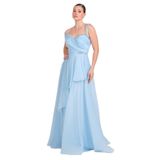 SAYGIN Tek Omuz Detaylı Şifon Kumaş Maxi Abiye Elbise, 38, 81992025614, Mavi, Kadın