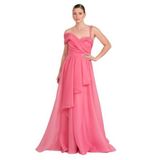 Saygın Tek Omuz Detaylı Şifon Kumaş Maxi Abiye Elbise, 40, 81992025614, Mercan, Kadın