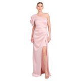 SAYGIN Tek Omuz Saten Maxi Abiye Elbise, 40, 81992025643, Pudra, Kadın