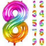 Sayı Balonu, 8. Gökkuşağı Doğum Günü Süslemeleri için 8 Numara Balonlar, Büyük Sayı Balonları, 100 cm Mylar Dev 8 Balon Sayısı, Yıldönümü Parti Dekoru için Jumbo Büyük Renkli Folyo Sayı Balonları