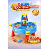SAYICI Kids 3'in 1 Su Kum Aktivite Masası Eğitici Duyusal Oyuncak Mavi Geometrik Desenli