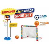 SAYICI Kids Basketbol Potası Futbol Kalesi 2’si 1 Arada Ayarlanabilir Set – Mini Toplar Dahil - Çok Renkli