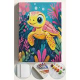 Sayılarla Boyama Çerçeveli Hobi Seti Numaralı Tuval Fırça Boya Dahil Kasnaklı 40X50 cm Bebek Kaplumbağa
