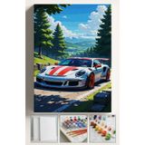 Sayılarla Boyama Çerçeveli Hobi Seti Numaralı Tuval Fırça Boya Dahil Kasnaklı 40x50 Cm Beyaz Araba