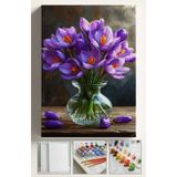 Sayılarla Boyama Çerçeveli Hobi Seti Numaralı Tuval Fırça Boya Kasnaklı Mor Vazo Çiçekler 40x50 Cm