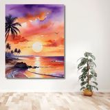 Sayılarla Boyama Hobi Seti Renkli Baskılı 80x100 cm: Gün Batımı ve Kuşlar 2