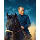 Sayılarla Boyama Numaralı Tuval Seti Fırça Boya Dahil 40X50CM - Atatürk At Üstünde - Standart