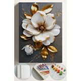 Sayılarla Boyama Seti Numaralı Tuval Fırça Boya 40x50 Cm - Altın Çiçek