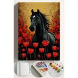 Sayılarla Boyama Seti Numaralı Tuval Fırça Boya 40x50 Cm - At Ve Laleler