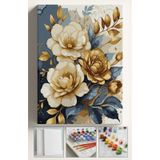 Sayılarla Boyama Seti Numaralı Tuval Fırça Boya Çiçek Gold 40x50 Cm