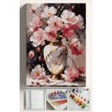 Sayılarla Boyama Seti Numaralı Tuval Fırça Boya Dahil Kasnaklı Set 40x50 Cm - Pembe Vazo Çiçek