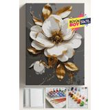 Sayılarla Boyama Seti Numaralı Tuval Fırça Boya Dahil Kasnaklı Set 50x70 Cm Altın Çiçek