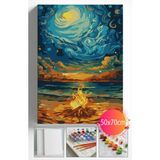 Sayılarla Boyama Seti Numaralı Tuval Fırça Boya Dahil Kasnaklı Set 50X70 cm - Ateş ve Sahil