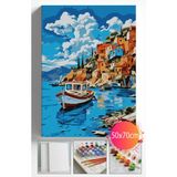 Sayılarla Boyama Seti Numaralı Tuval Fırça Boya Dahil Kasnaklı Set 50X70 cm - Balık Teknesi