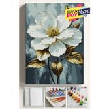 Sayılarla Boyama Seti Numaralı Tuval Fırça Boya Dahil Kasnaklı Set 50X70 cm - Beyaz Çiçek