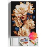 Sayılarla Boyama Seti Numaralı Tuval Fırça Boya Dahil Kasnaklı Set 50X70 cm - Çiçek Açan Kadın 2