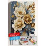Sayılarla Boyama Seti Numaralı Tuval Fırça Boya Dahil Kasnaklı Set 50X70 cm -Gold Çiçek