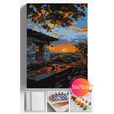 Sayılarla Boyama Seti Numaralı Tuval Fırça Boya Dahil Kasnaklı Set 50X70 cm -Günbatımı Şarap