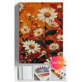 Sayılarla Boyama Seti Numaralı Tuval Fırça Boya Dahil Kasnaklı Set 50X70 cm - Kırmızı Papatyalar
