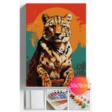 Sayılarla Boyama Seti Numaralı Tuval Fırça Boya Dahil Kasnaklı Set 50X70 cm -Oturan Leopar