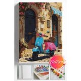 Sayılarla Boyama Seti Numaralı Tuval Fırça Boya Dahil Kasnaklı Set 50X70 cm - Pembe Motor