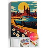 Sayılarla Boyama Seti Numaralı Tuval Fırça Boya Dahil Kasnaklı Set 50X70 cm - Retro Araba