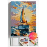 Sayılarla Boyama Seti Numaralı Tuval Fırça Boya Dahil Kasnaklı Set 50X70 cm - Yelkenli