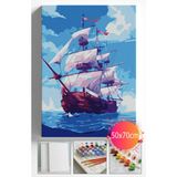 Sayılarla Boyama Seti Numaralı Tuval Fırça Boya Dahil Kasnaklı Set 50X70 cm -Yırtık Yelken