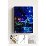 Sayılarla Boyama Seti Numaralı Tuval Fırça Boya Pariste Gece 40x50 Cm