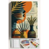 Sayılarla Boyama Seti Numaralı Tuval Fırça Boya Vazo Çiçek 40x50 Cm - Yeşil Vazo Kadın