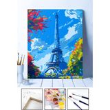 Sayılarla Boyama Seti - Paris Eyfel Kulesi | Tuval Şasesine Gerili 40X50 Ölçü| Fırça ve Akrilik Boya