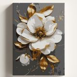 Sayılarla Boyama Tuval Hobi Seti ALTIN ÇİÇEK Temalı Fırça ve Boya Dahil Set (Çıtalı) 50X70 CM Kendin Yap Sayılarla Tuval Boya Kiti (KASNAKLI)