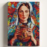 Sayılarla Boyama Tuval Hobi Seti ANADOLU KIZI Temalı Fırça ve Boya Dahil Set (Çıtalı) 50X70 CM Kendin Yap Sayılarla Tuval Boya Kiti (KASNAKLI)