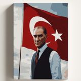 Sayılarla Boyama Tuval Hobi Seti ATATURK BAYRAK Temalı Fırça ve Boya Dahil Set (Çıtalı) 40x50 CM Kendin Yap Sayılarla Tuval Boya Kiti (KASNAKLI)