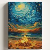 Sayılarla Boyama Tuval Hobi Seti ATEŞ VE SAHİL Temalı Fırça ve Boya Dahil Set (Çıtalı) 40x50 CM Kendin Yap Sayılarla Tuval Boya Kiti (KASNAKLI)
