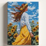 Sayılarla Boyama Tuval Hobi Seti AYÇİÇEĞİ TARLASI Temalı Fırça ve Boya Dahil Set (Çıtalı) 50X70 CM Kendin Yap Sayılarla Tuval Boya Kiti (KASNAKLI)