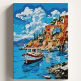Sayılarla Boyama Tuval Hobi Seti, BALIKÇI TEKNESİ Temalı Fırça ve Boya Dahil Set (Çıtalı) 40x50 CM, Kendin Yap Sayılarla Tuval Boya Kiti (KASNAKLI)