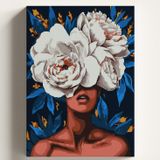 Sayılarla Boyama Tuval Hobi Seti BEYAZ ÇİÇEK AÇAN KADIN Temalı Fırça ve Boya Dahil Set (Çıtalı) 50X70 CM Kendin Yap Sayılarla Tuval Boya Kiti (KASNAKLI)