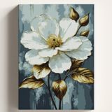 Sayılarla Boyama Tuval Hobi Seti BEYAZ ÇİÇEK Temalı Fırça ve Boya Dahil Set (Çıtalı) 40x50 CM Kendin Yap Sayılarla Tuval Boya Kiti (KASNAKLI)
