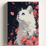 Sayılarla Boyama Tuval Hobi Seti, BEYAZ KEDİ Temalı Fırça ve Boya Dahil Set (Çıtalı) 50x70 CM, Kendin Yap Sayılarla Tuval Boya Kiti (KASNAKLI)