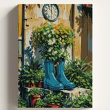Sayılarla Boyama Tuval Hobi Seti BOT ÇİÇEK Temalı Fırça ve Boya Dahil Set (Çıtalı) 40x50 CM Kendin Yap Sayılarla Tuval Boya Kiti (KASNAKLI)