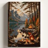 Sayılarla Boyama Tuval Hobi Seti ÇADIR KAMP Temalı Fırça ve Boya Dahil Set (Çıtalı) 50X70 CM Kendin Yap Sayılarla Tuval Boya Kiti (KASNAKLI)