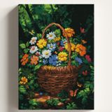 Sayılarla Boyama Tuval Hobi Seti ÇİÇEK SEPETİ Temalı Fırça ve Boya Dahil Set (Çıtalı) 50X70 CM Kendin Yap Sayılarla Tuval Boya Kiti (KASNAKLI)