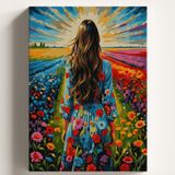 Sayılarla Boyama Tuval Hobi Seti ÇİÇEK TARLASI Temalı Fırça ve Boya Dahil Set (Çıtalı) 50X70 CM Kendin Yap Sayılarla Tuval Boya Kiti (KASNAKLI)